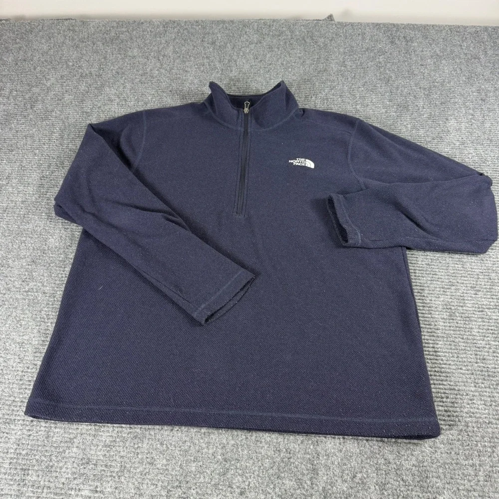 The North Face Mens Navy Blue Waffle Knit Fleece Quarter Zip Pullover Sweater